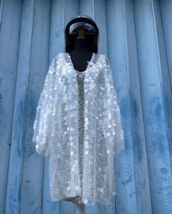 CRYSTAL Kimono Jacket In Clear white/ivory Sparkly circle sequins- Thigh length  Size Large